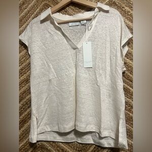 Calypso St.Barth Women's 100% Linen 
V Neck Short Sleeve Blouse,Size L,NWT